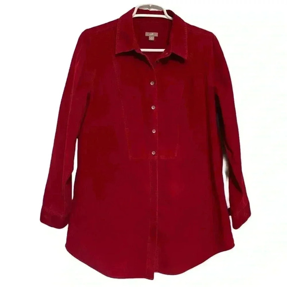 J.Jill Red corduroy long-sleeve popover button-up collared shirt Women’s Size M - Picture 1 of 7
